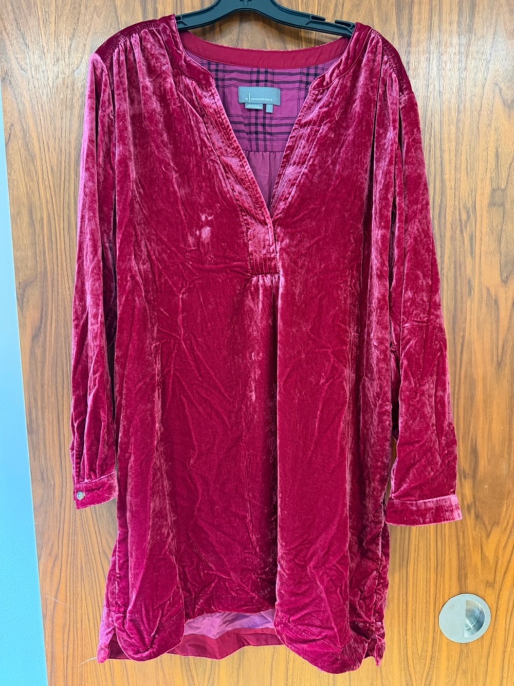 Anthropologie Plush Velvet V-Neck Tunic in Red Berry